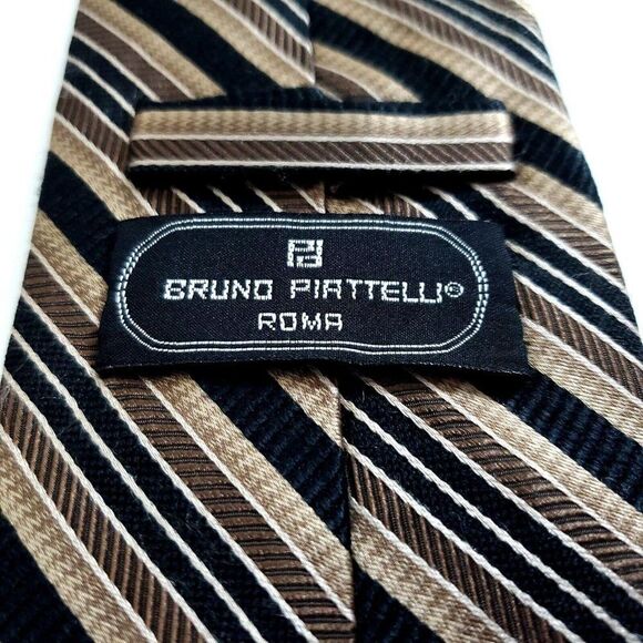 Bruno Piattelli Roma Brown Tan Woven Striped Silk Tie - Picture 3 of 6